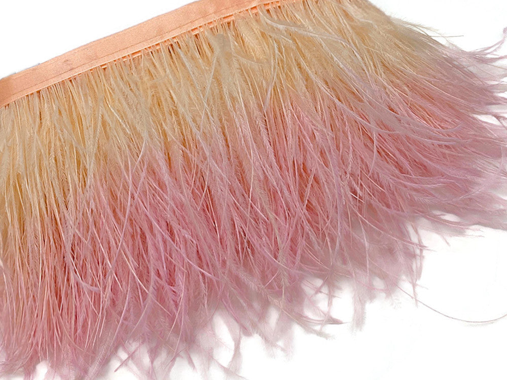 6 Inch Strip - Peach Blossom Ombre Ostrich Fringe Trim Feather