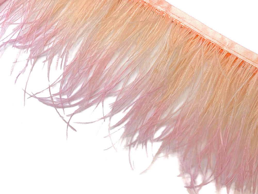 6 Inch Strip - Peach Blossom Ombre Ostrich Fringe Trim Feather