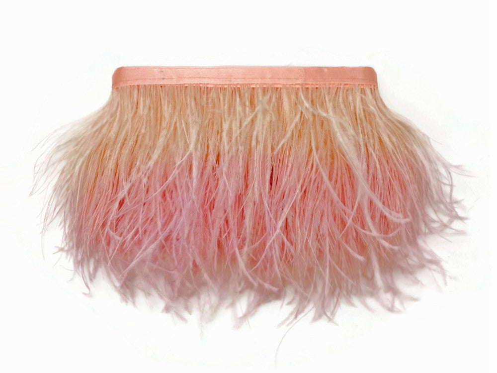 6 Inch Strip - Peach Blossom Ombre Ostrich Fringe Trim Feather