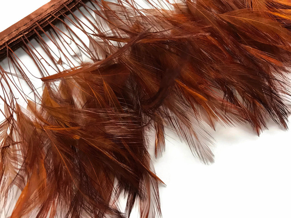 1 Yard - Brown Stripped Rooster Neck Hackle Eyelash Wholesale Feather Trim (Bulk)