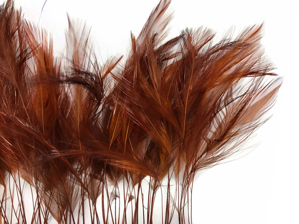 1 Yard - Brown Stripped Rooster Neck Hackle Eyelash Wholesale Feather Trim (Bulk)