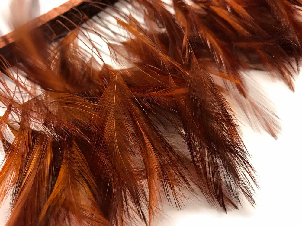 1 Yard - Brown Stripped Rooster Neck Hackle Eyelash Wholesale Feather Trim (Bulk)