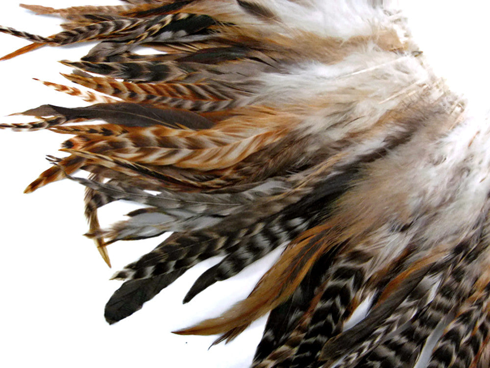 4 Inch Strip - Natural  Brown Chinchilla Strung Rooster Schlappen Feathers