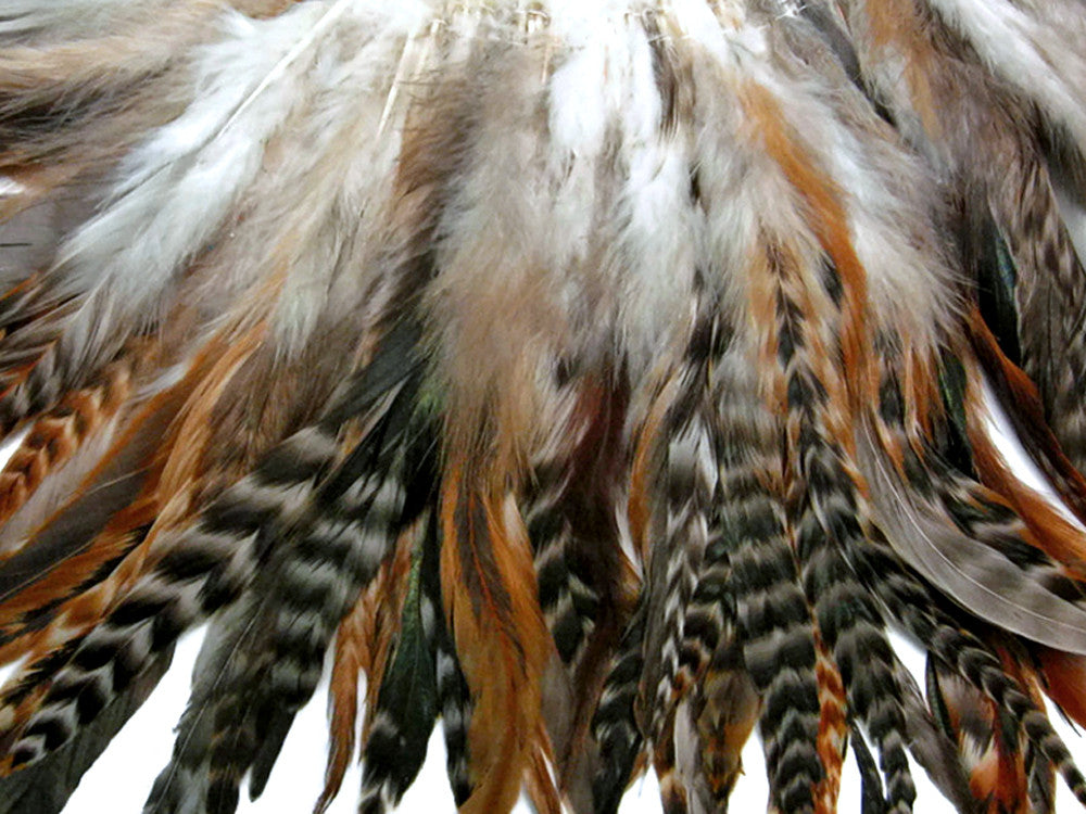 4 Inch Strip - Natural  Brown Chinchilla Strung Rooster Schlappen Feathers