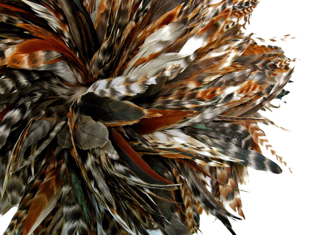 4 Inch Strip - Natural  Brown Chinchilla Strung Rooster Schlappen Feathers