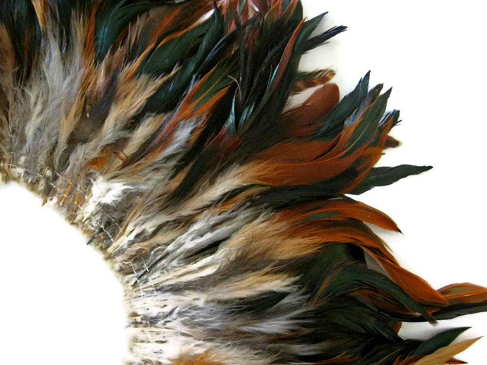 4 Inch Strip - 5-7" Natural Brown Bronze Strung Rooster Schlappen Feathers