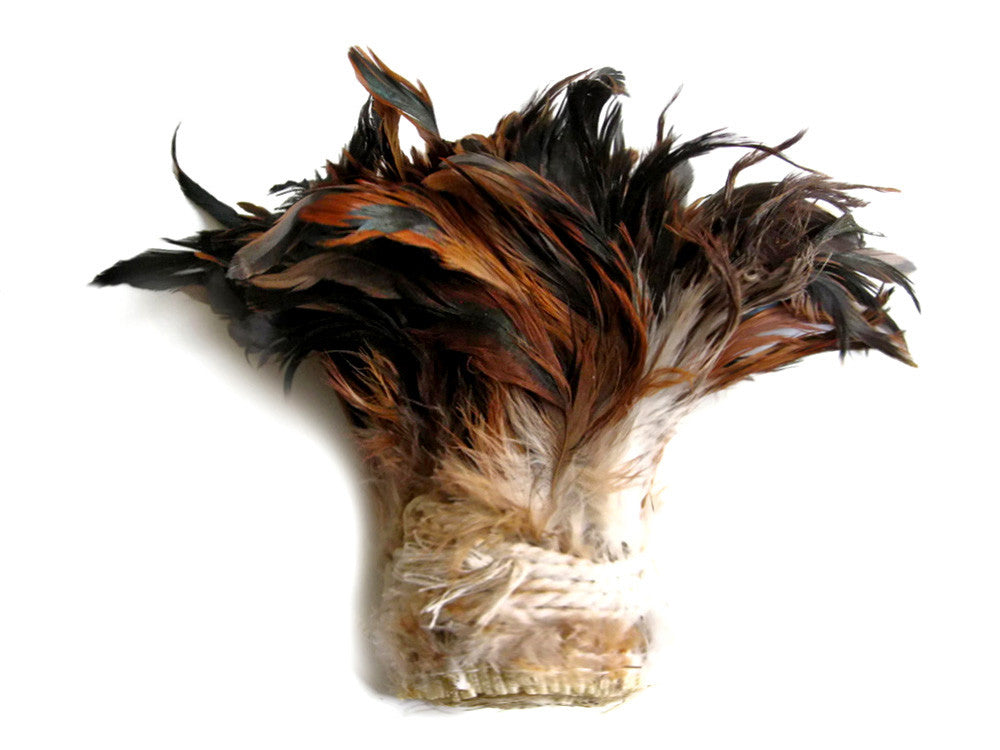 1 Yard - 5-7" Natural Brown Bronze Strung Rooster Schlappen Wholesale Feathers (Bulk)