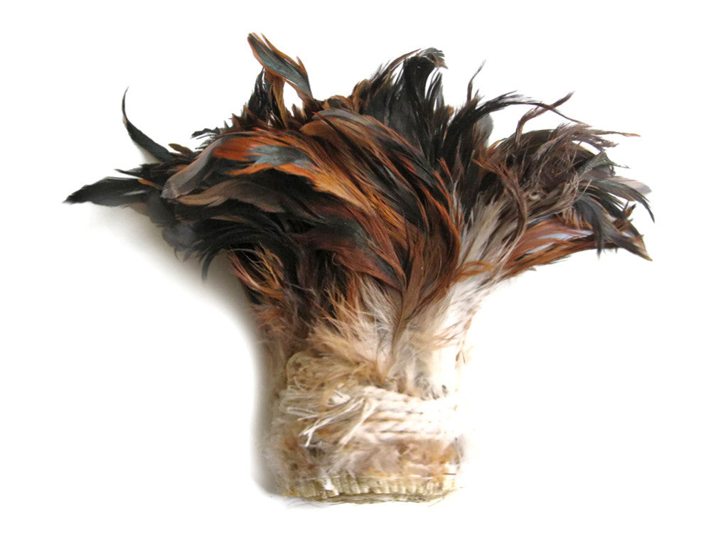 4 Inch Strip - 5-7" Natural Brown Bronze Strung Rooster Schlappen Feathers