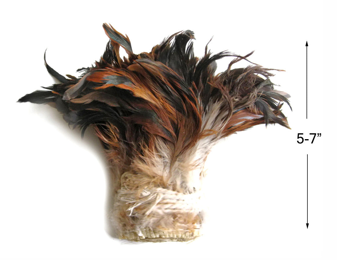 4 Inch Strip - 5-7" Natural Brown Bronze Strung Rooster Schlappen Feathers