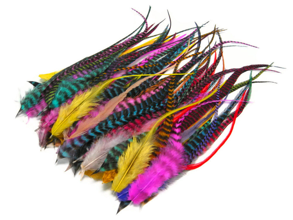 50 Pieces - Colorful Thick Long Rooster Saddle Whiting Farm Hair Extension Wholesale Feathers (Bulk)