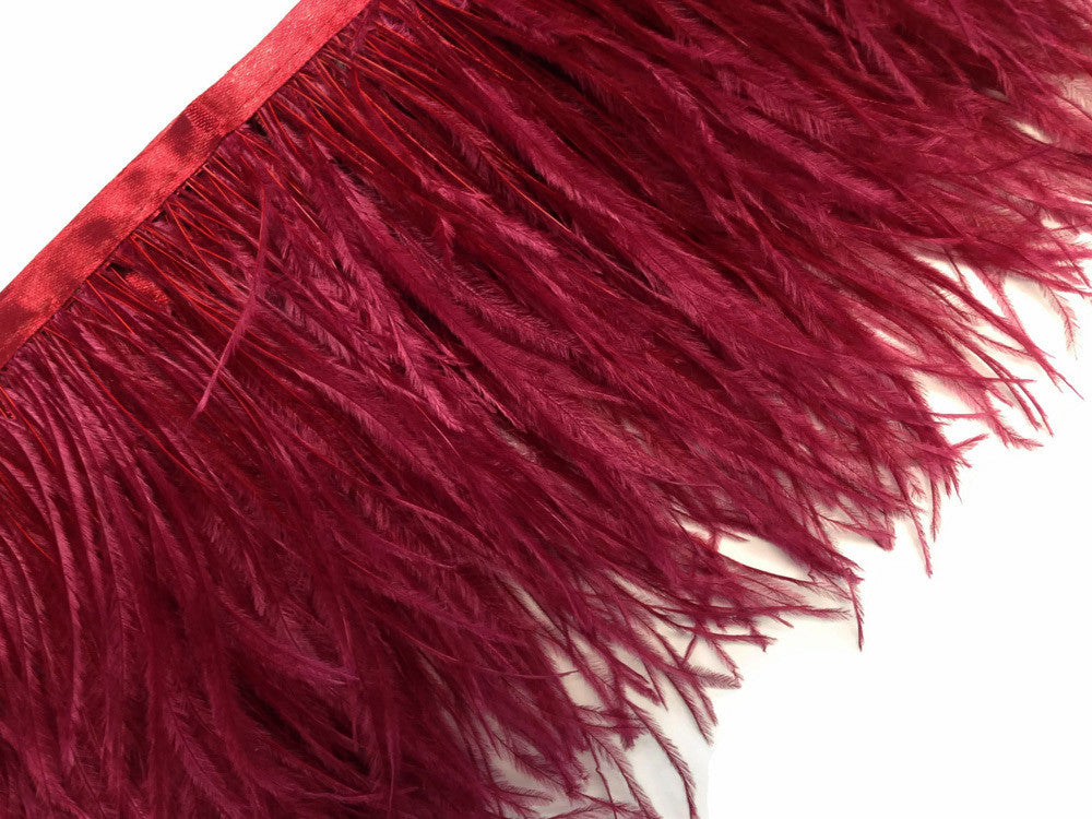 6 Inch Strip - Burgundy Ostrich Fringe Trim Feather