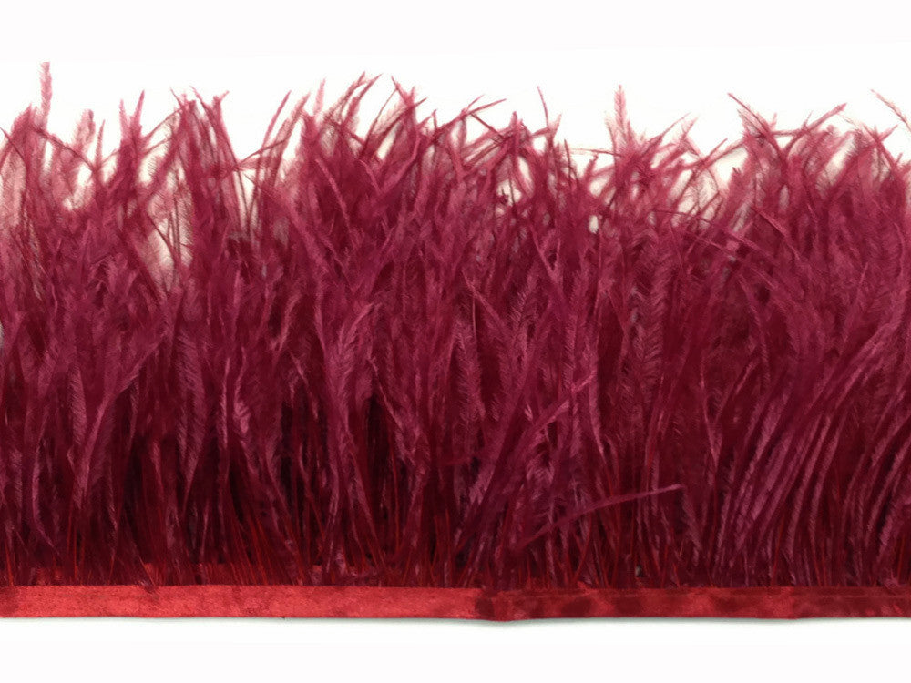 6 Inch Strip - Burgundy Ostrich Fringe Trim Feather