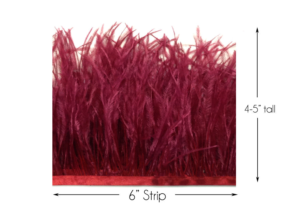 6 Inch Strip - Burgundy Ostrich Fringe Trim Feather