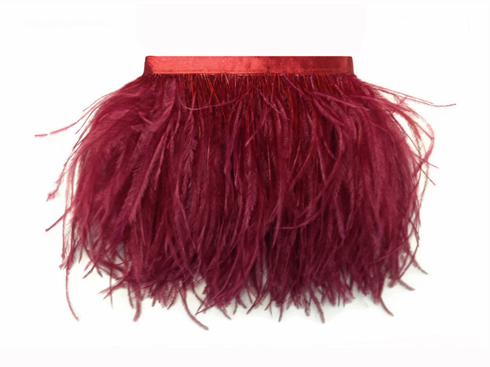 6 Inch Strip - Burgundy Ostrich Fringe Trim Feather