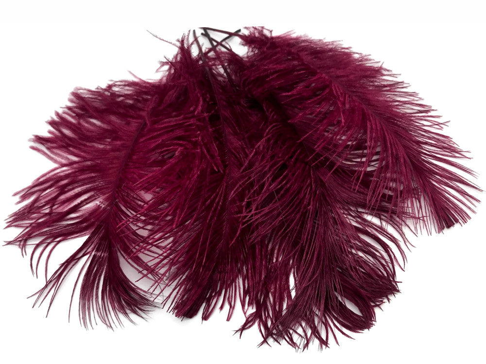 10 Pieces -  12-16" Burgundy Dyed Ostrich Tail Fancy Feathers