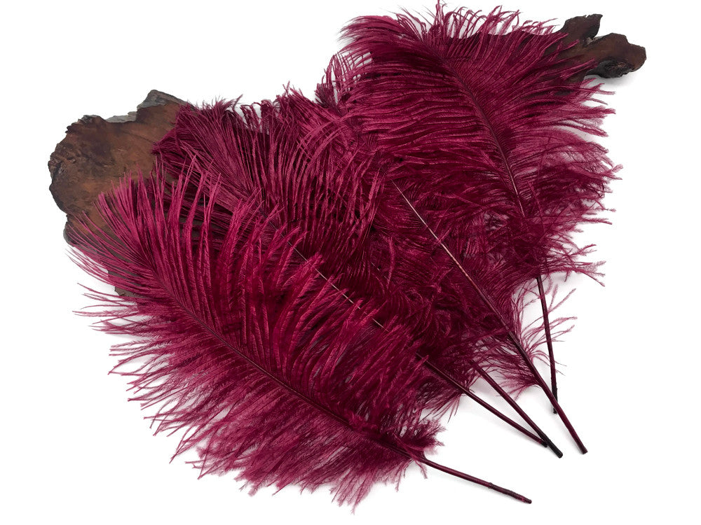 10 Pieces -  12-16" Burgundy Dyed Ostrich Tail Fancy Feathers