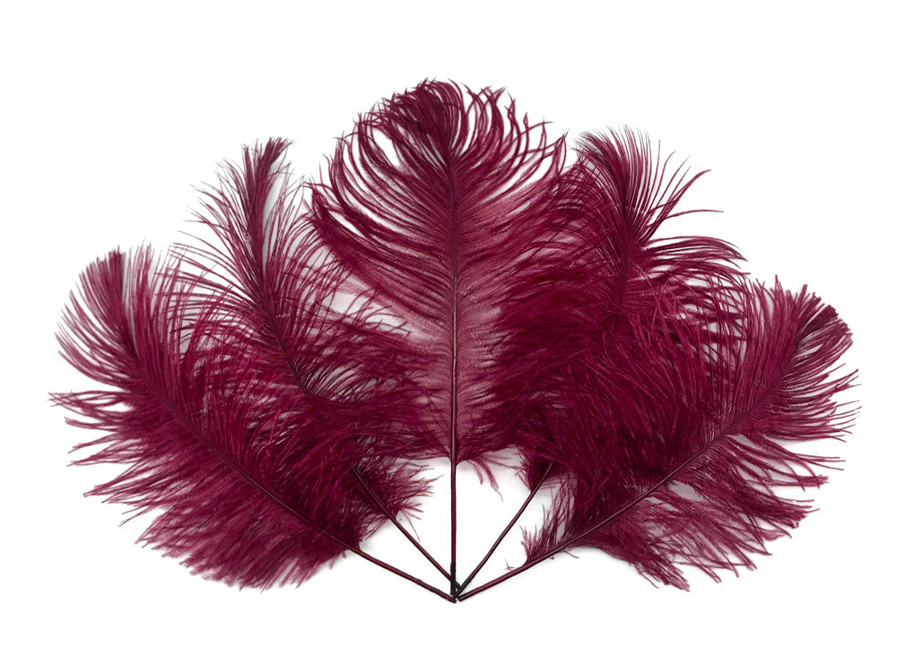 10 Pieces -  12-16" Burgundy Dyed Ostrich Tail Fancy Feathers