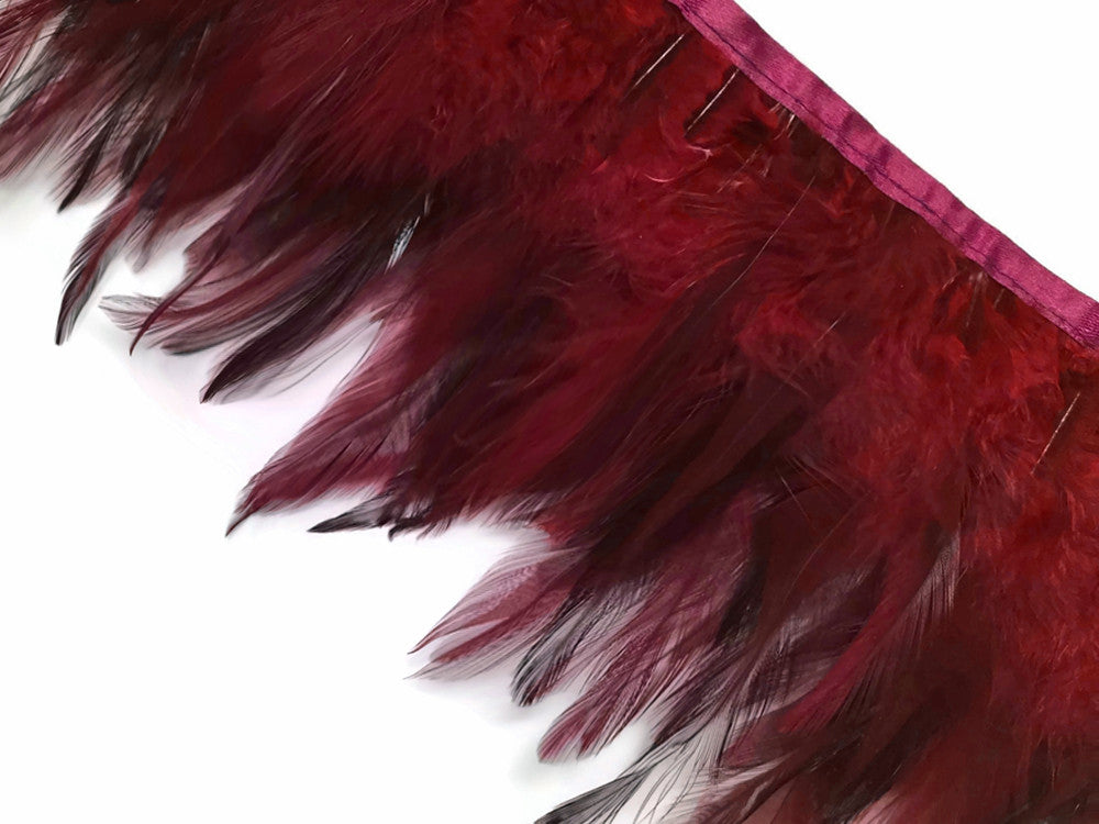 1 Yard - Burgundy Rooster Neck Hackle Saddle Feather Wholesale Trim