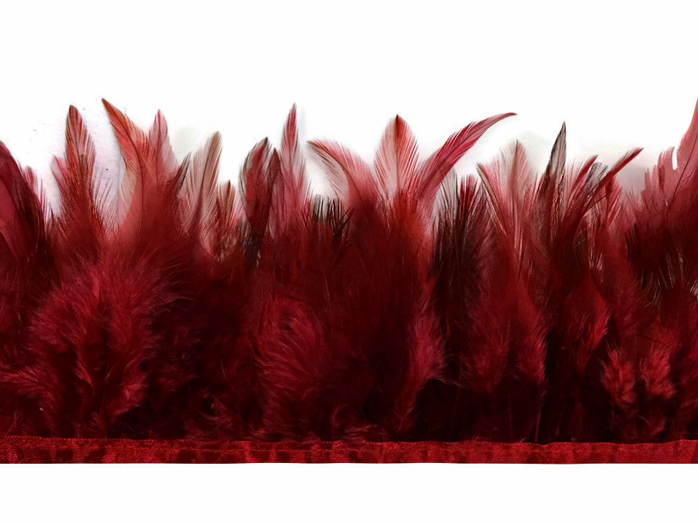 1 Yard - Burgundy Rooster Neck Hackle Saddle Feather Wholesale Trim