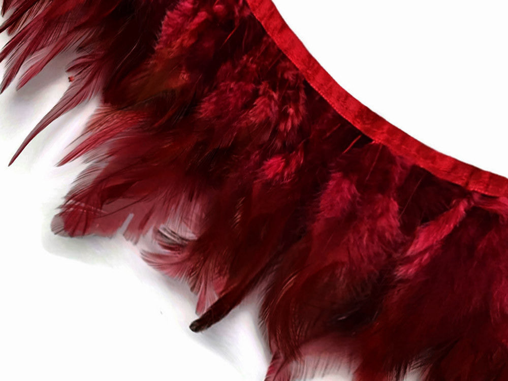 1 Yard - Burgundy Rooster Neck Hackle Saddle Feather Wholesale Trim