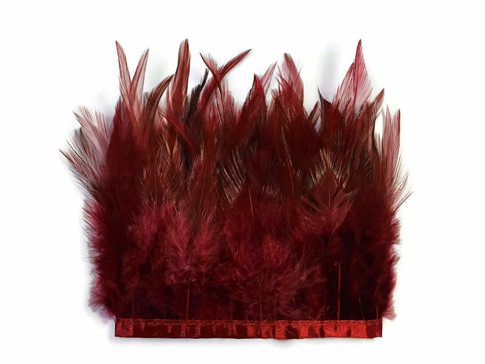 1 Yard - Burgundy Rooster Neck Hackle Saddle Feather Wholesale Trim