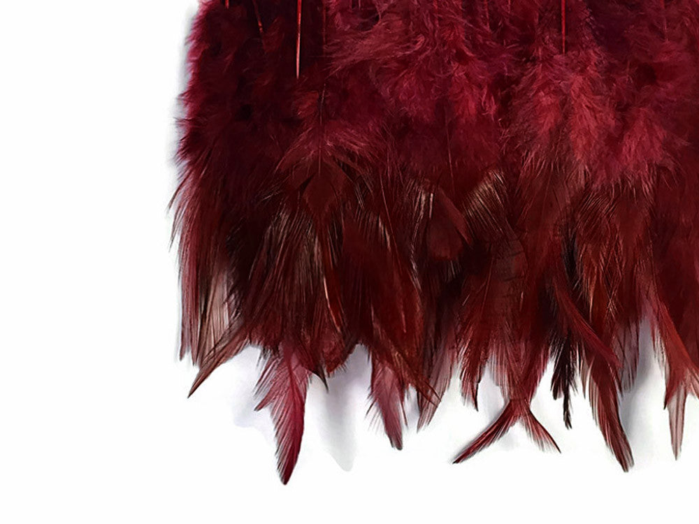 1 Yard - Burgundy Rooster Neck Hackle Saddle Feather Wholesale Trim