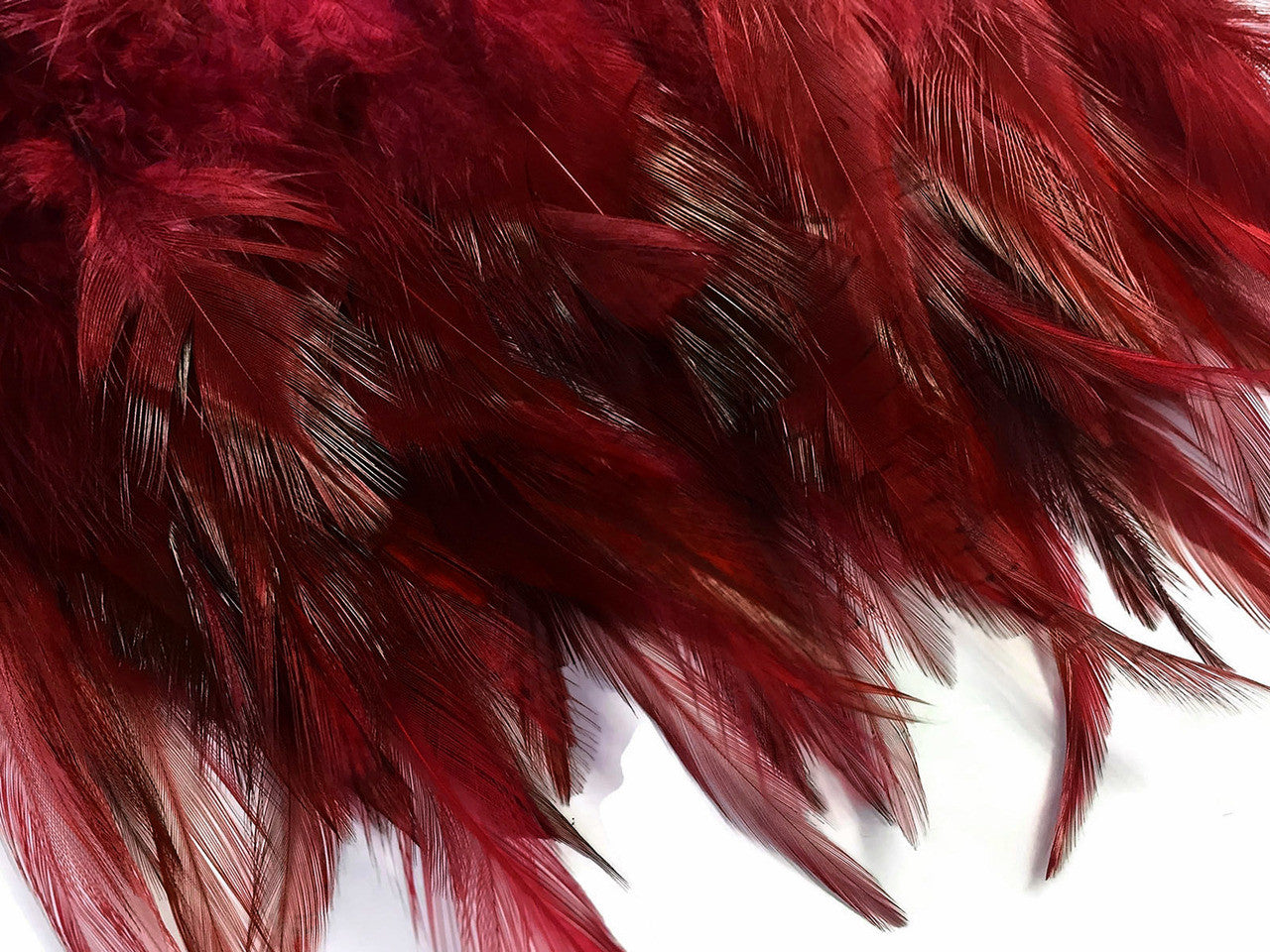 1 Yard - Burgundy Rooster Neck Hackle Saddle Feather Wholesale Trim