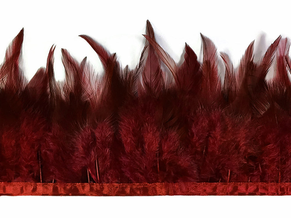 1 Yard - Burgundy Rooster Neck Hackle Saddle Feather Wholesale Trim