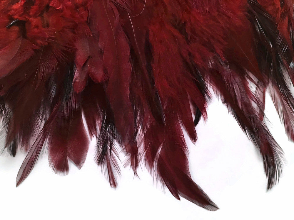 1 Yard - Burgundy Rooster Neck Hackle Saddle Feather Wholesale Trim