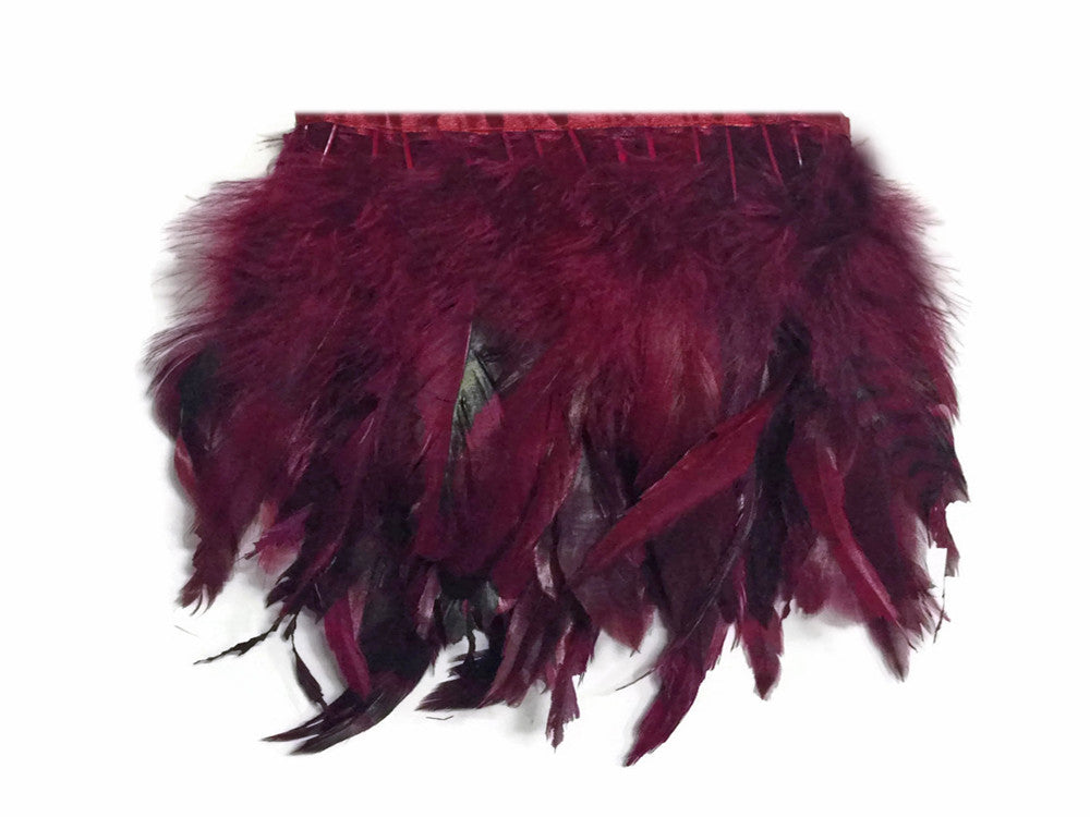 1 Yard - Burgundy Chinchilla Rooster Feathers Trim