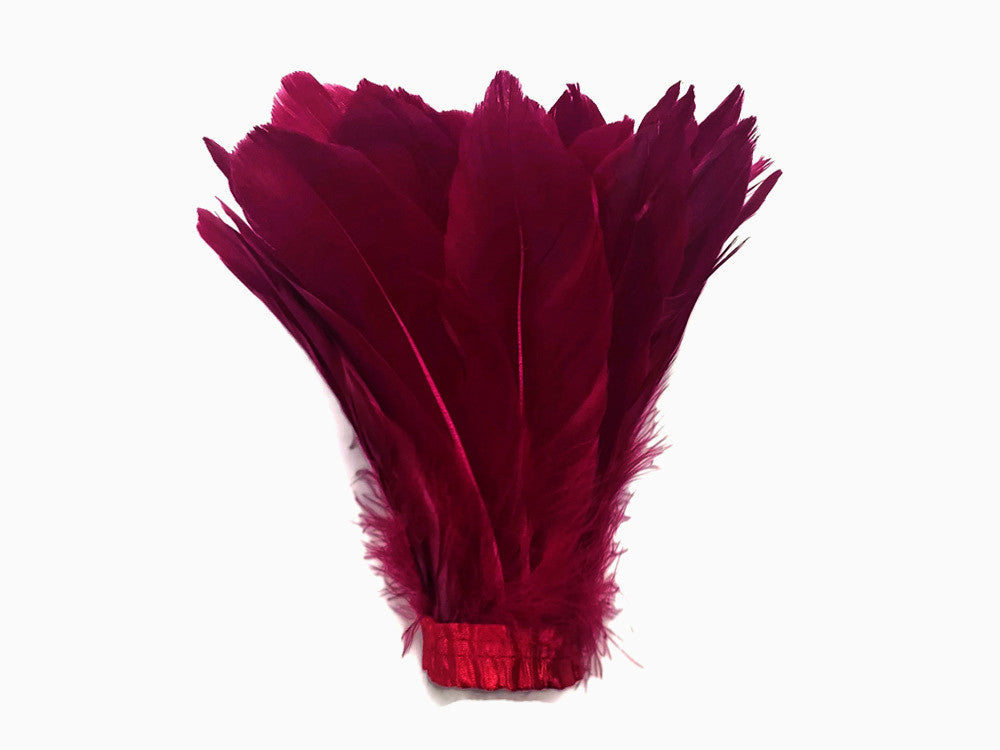 1 Yard - Burgundy Goose Pallet Parried Dyed Feather Trim