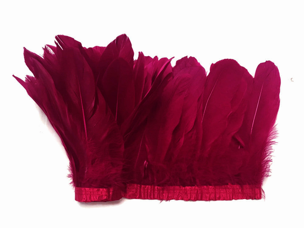 1 Yard - Burgundy Goose Pallet Parried Dyed Feather Trim