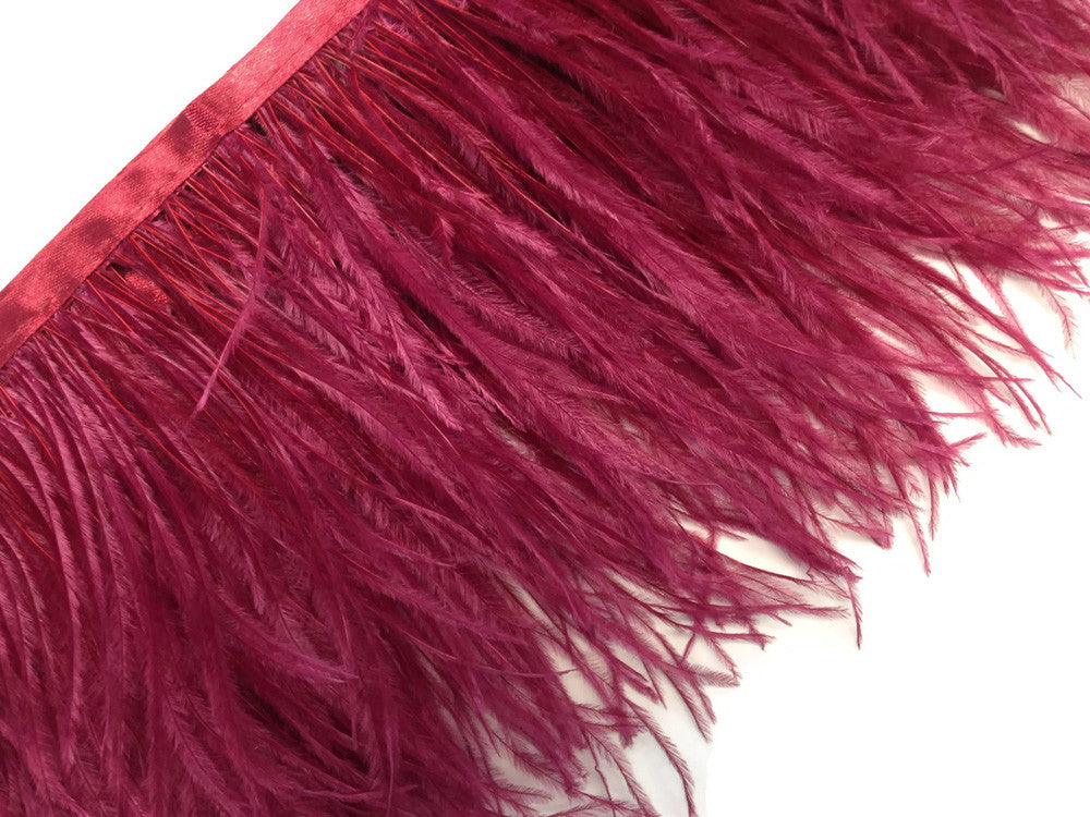 1 Yard - Burgundy Ostrich Fringe Trim Wholesale Feather (Bulk)