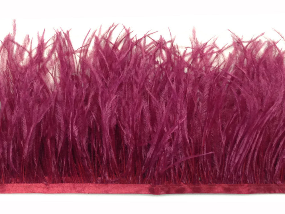 1 Yard - Burgundy Ostrich Fringe Trim Wholesale Feather (Bulk)