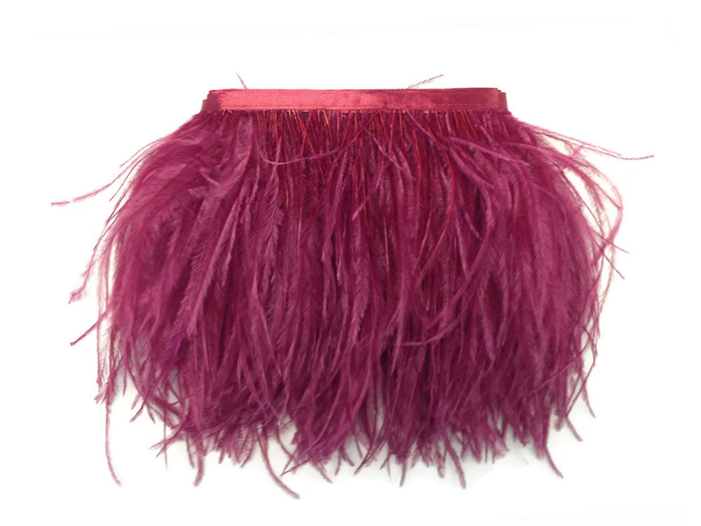 1 Yard - Burgundy Ostrich Fringe Trim Wholesale Feather (Bulk)