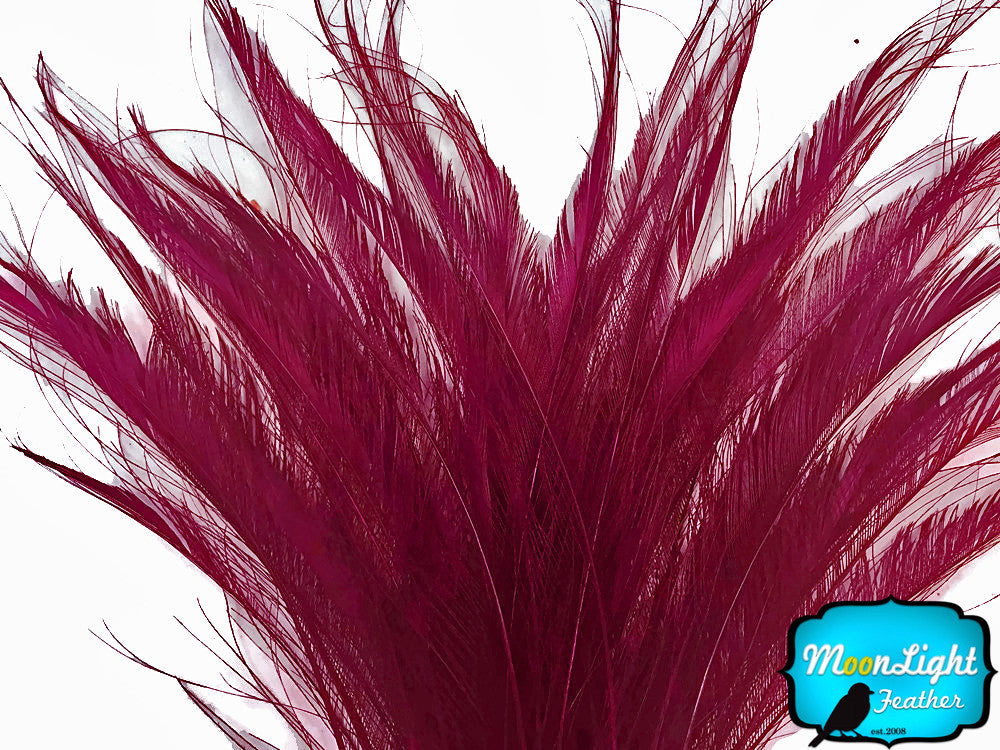 50 Pieces - Burgundy Bleached Peacock Swords Cut Wholesale Feathers (Bulk)