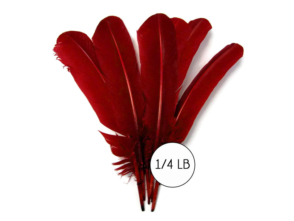 1/4 Lb - Burgundy Turkey Tom Rounds Secondary Wing Quill Wholesale Feathers (Bulk)