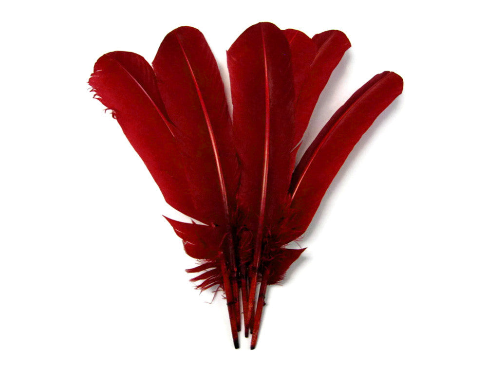 6 Pieces - Burgundy Turkey Rounds Secondary Wing Quill Feathers