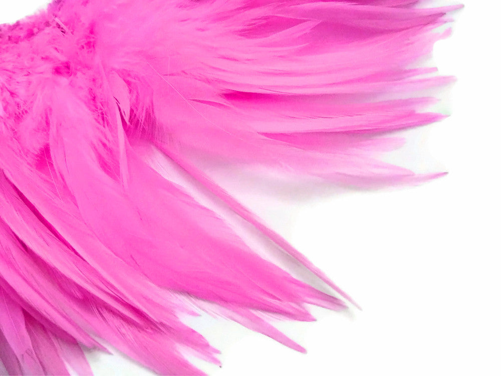 4 Inch Strip – 4-6” Dyed Candy Pink Strung Chinese Rooster Saddle Feathers