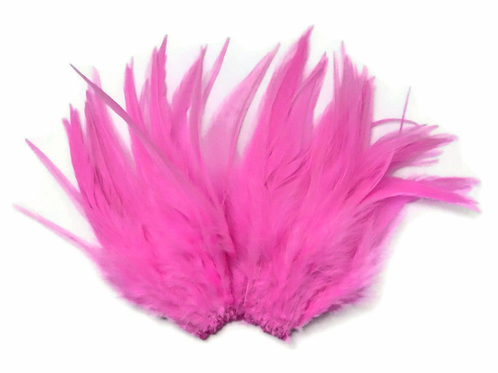 4 Inch Strip – 4-6” Dyed Candy Pink Strung Chinese Rooster Saddle Feathers