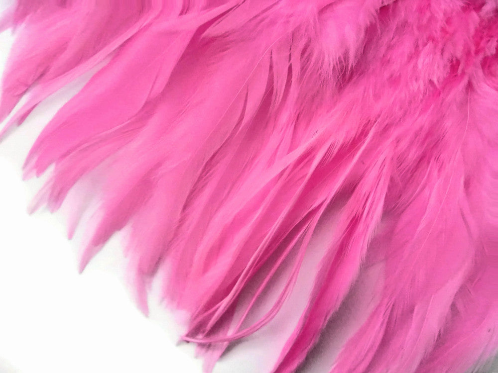 4 Inch Strip – 4-6” Dyed Candy Pink Strung Chinese Rooster Saddle Feathers