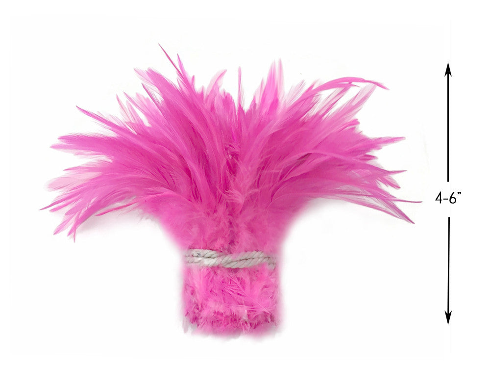 4 Inch Strip – 4-6” Dyed Candy Pink Strung Chinese Rooster Saddle Feathers