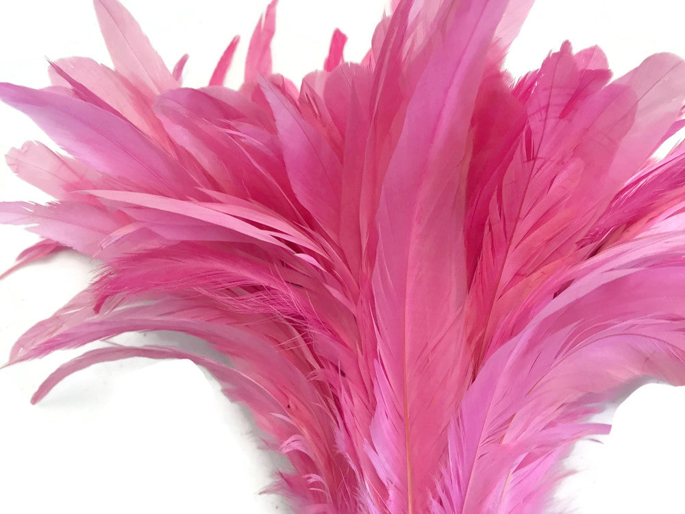 1/2 Yard - 8-10" Candy Pink Strung Natural Bleach & Dyed Rooster Coque Tail Wholesale Feathers (Bulk)