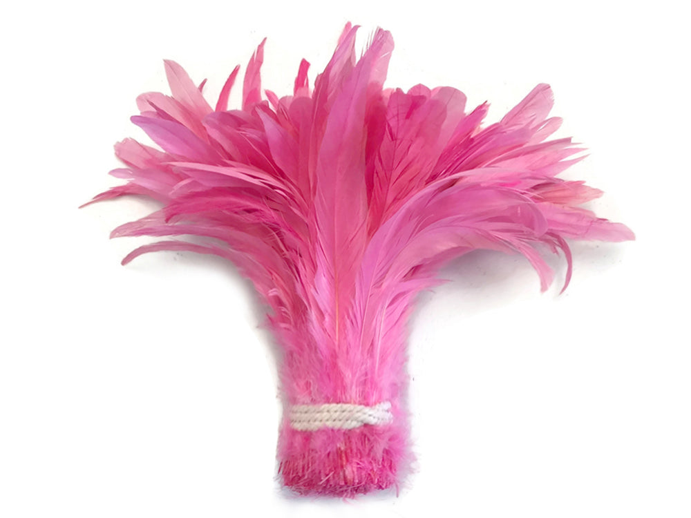 2.5  Inch Strip -  8-10" Candy Pink Strung Natural Bleach & Dyed Coque Tails Feathers