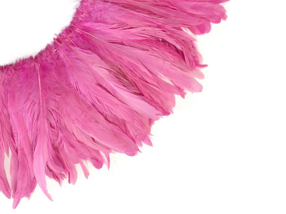 2.5  Inch Strip -  Candy Pink Strung Natural Bleach & Dyed Coque Tails Feathers