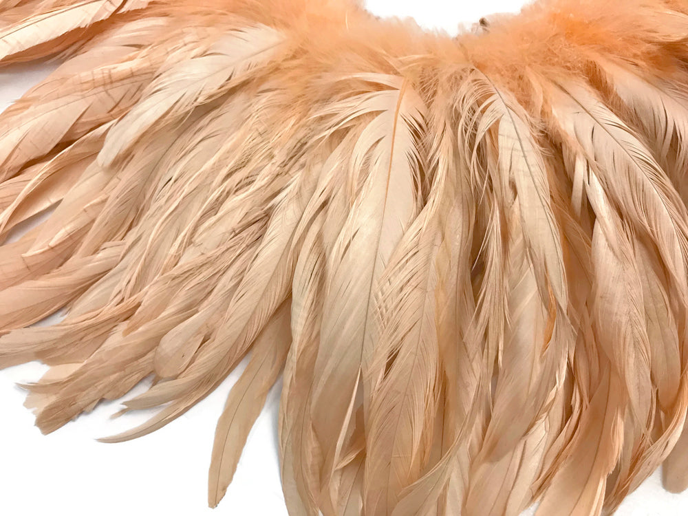 2.5  Inch Strip - 8-10" Champagne Strung Natural Bleach & Dyed Coque Tails Feathers