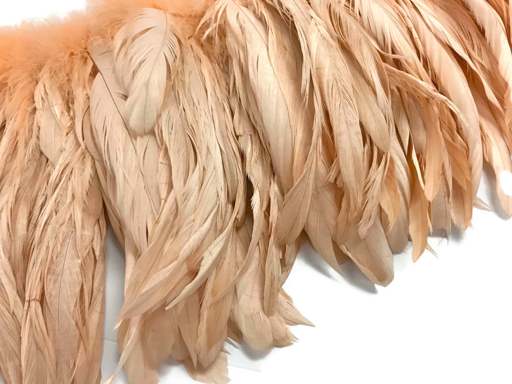 2.5  Inch Strip - 8-10" Champagne Strung Natural Bleach & Dyed Coque Tails Feathers