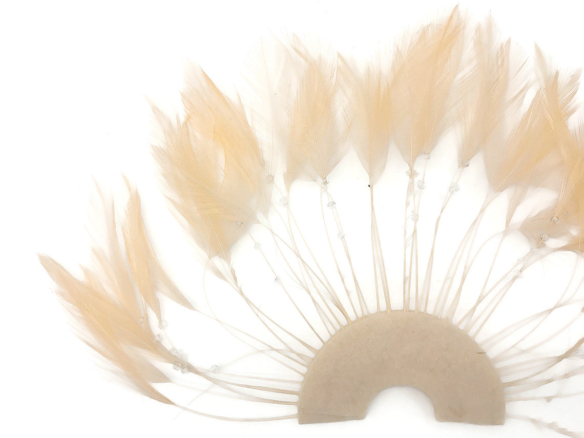 1 Piece - Champagne Half Beaded Pinwheel Stripped Rooster Hackle Feather Pads