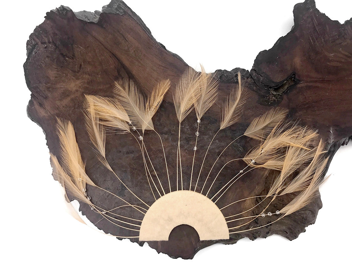 1 Piece - Champagne Half Beaded Pinwheel Stripped Rooster Hackle Feather Pads