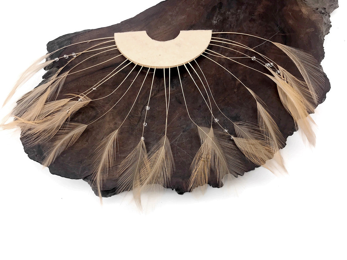 1 Piece - Champagne Half Beaded Pinwheel Stripped Rooster Hackle Feather Pads